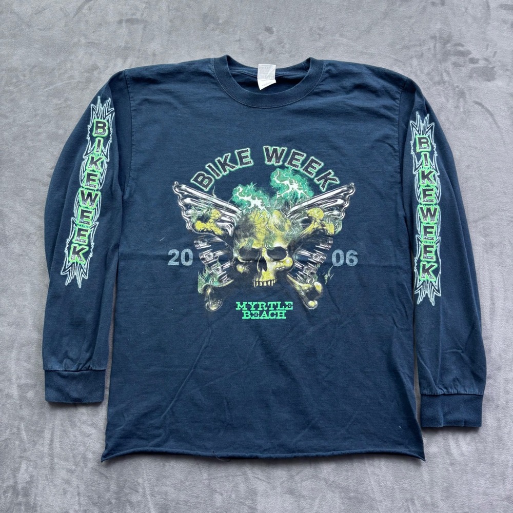 VTG Gildan Myrtle Beach Bike Week 2006 Skull Long Sleeve Shirt Black Mens L